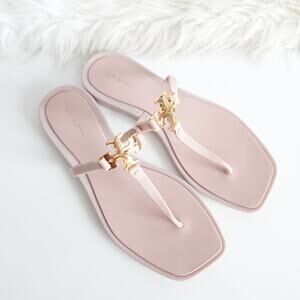Tory Burch Roxanne Pink Jelly Sandals Pink Gold Flat Thong Flip Flops Size 7